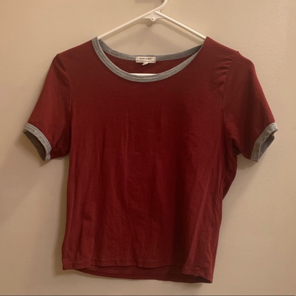 Heart & Hips short sleeve tee dark red grey trim - Picture 2 of 6